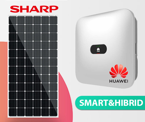 7 kWp teljesítményű, 3fázisú Sharp napelemes rendszer Huawei inverterrel (HIBRID)